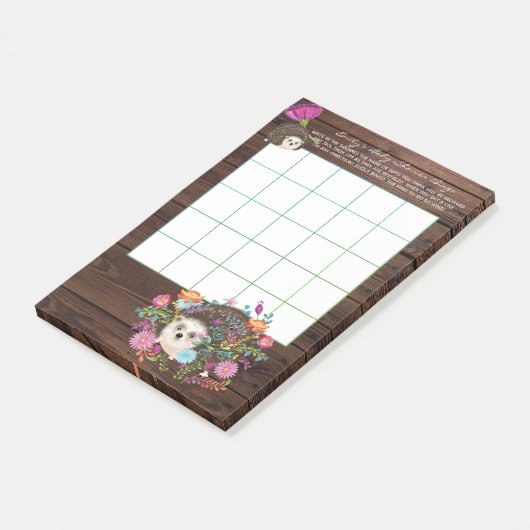 Post-it® 50 x Feuilles de Jeu BINGO pour bébé - Hérisson (Incliné)