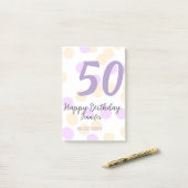 Post-it® 50e anniversaire ajouter nom date violet orange po (Sur un bureau)