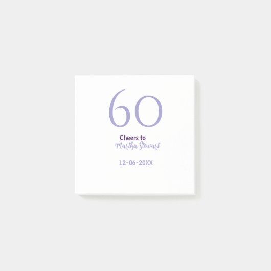 Post-it® 60 & joyeux anniversaire violet gras nom date styl (Devant)