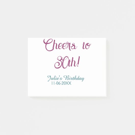 Post-it® À 30 ans nom date mauve bleu élégant (Devant)