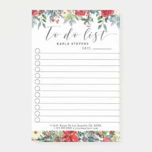 Post-it® À la liste de Noël typographie rouge roses frontiè