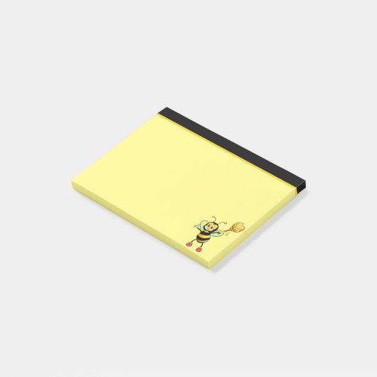 Post-it® Abeille au miel mignonne moderne sur post-it noir (Incliné)
