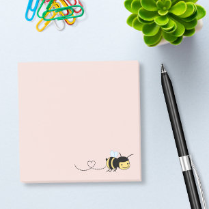 Post-it® Abeille heureuse bourdonnant autour sur le rose
