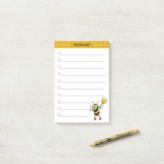 Post-it® Abeille miel mignonne sur blanc (Sur un bureau)