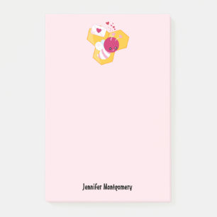 Post-it® Abeille mignonne aux Coeurs de Saint-Valentin rose