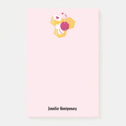 Post-it® Abeille mignonne aux Coeurs de Saint-Valentin rose (Devant)