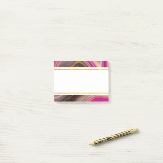 Post-it® Abstrait rose et noir avec perruques d'or (Sur un bureau)