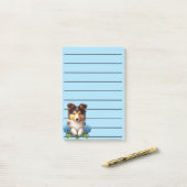 Post-it® Adorable Collie Chiot avec Fleurs Bleues (Sur un bureau)