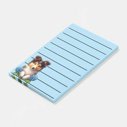 Post-it® Adorable Collie Chiot avec Fleurs Bleues (Incliné)