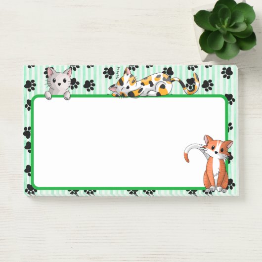 Post-it® Adorable Couleur verte avec pattes chatons mignons (Bureau)