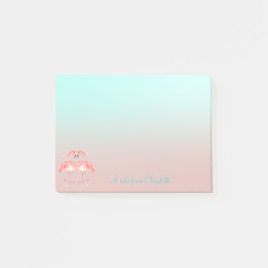 Post-it® Adorable Flamants roses Roses Dans Love Ombre (Devant)