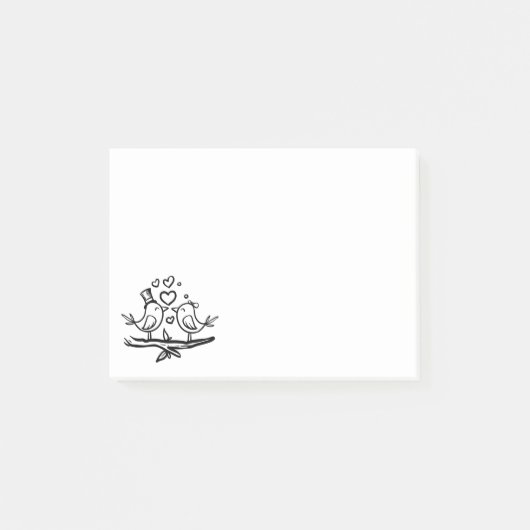 Post-it® Adorable Inséparables Noir Blanc Baisers Oiseaux d (Devant)