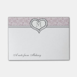 Post-it® Adorable joyeux coeur de dentelle romantique monog