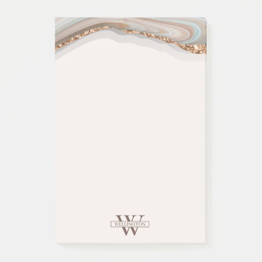 Post-it® Agate Stone Marbre Monogramme Nom Post-it Notes (Devant)