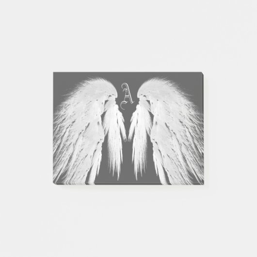 Post-it® AILES D'ANGE Gris Plumes Touchées Monogramme Perso (Devant)