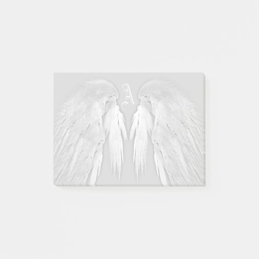 Post-it® AILES D'ANGE Gris Plumes Touchées Monogramme Perso (Devant)