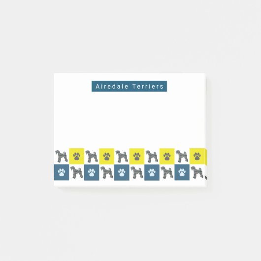 Post-it® Airedale Terrier Dog & Paw Yellow & Blue Grid (Devant)