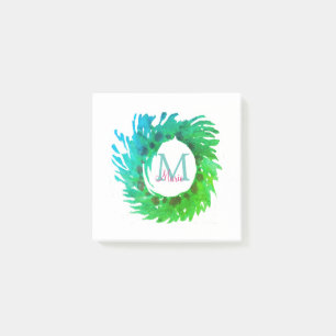 Post-it® Ajouter une couronne de Noël vert rose monogramme