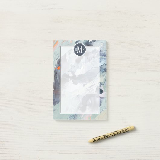 Post-it® Ajouter vos initiales | Mer polyphonique - Bleu (Sur un bureau)