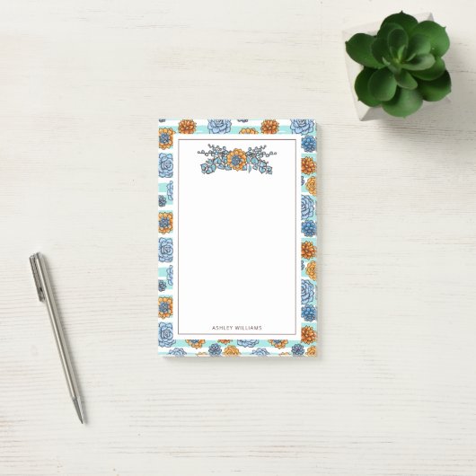 Post-it® Ajouter votre nom | Aquarelle Succulente (Bureau)