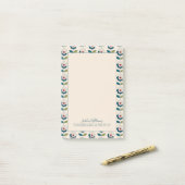 Post-it® Ajoutez votre motif floral de | rétro turquoise (Sur un bureau)