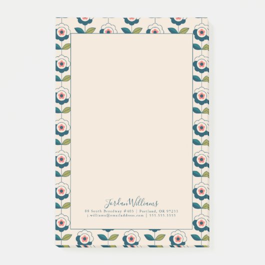Post-it® Ajoutez votre motif floral de | rétro turquoise (Devant)