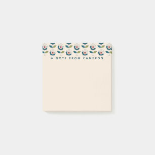 Post-it® Ajoutez votre motif floral de rétro turquoise