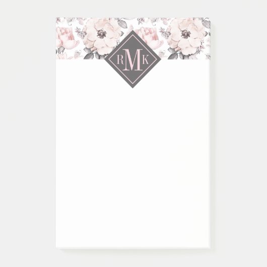 Post-it® Ajoutez votre motifs roses du monogramme | et gris (Devant)
