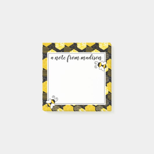 Post-it® Ajoutez votre nom | Bumble Bee Honeycomb Motif (Devant)