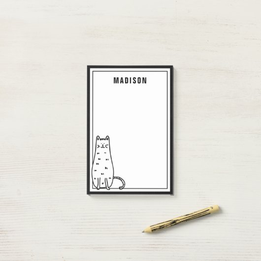 Post-it® Ajoutez votre nom | Cute chat Kitty (Sur un bureau)
