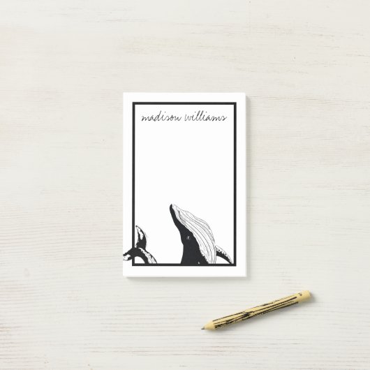 Post-it® Ajoutez votre nom | Une baleine d'une queue (Sur un bureau)