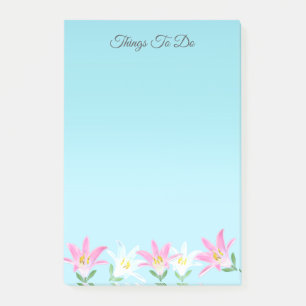 Post-it® Amaryllis rose et blanc sur les choses bleu ciel à