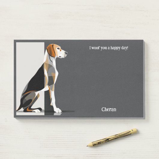 Post-it® American Foxhound Art Abstrait Nom du chien (Sur un bureau)