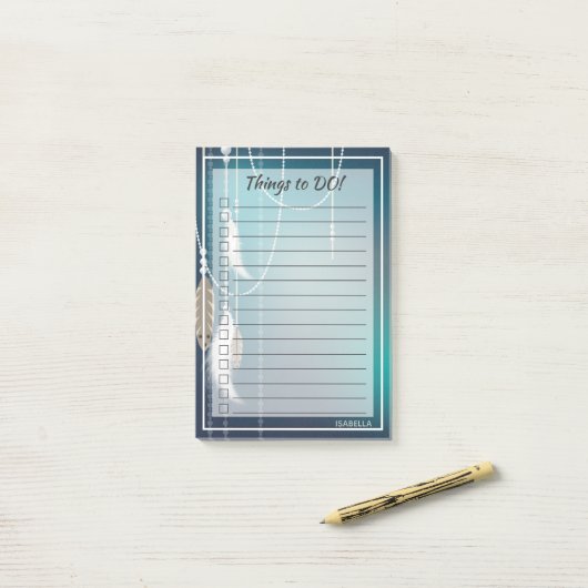 Post-it® Amérindiens Plumes et perles à faire (Sur un bureau)