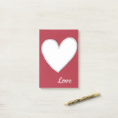 Post-it® Amour Rouge Uni avec Cœur Blanc (Sur un bureau)