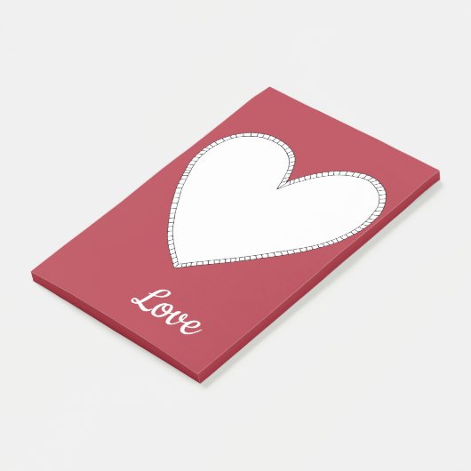 Post-it® Amour Rouge Uni avec Cœur Blanc (Incliné)