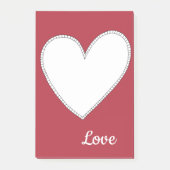 Post-it® Amour Rouge Uni avec Cœur Blanc (Devant)