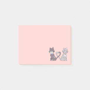 Post-it® Amoureux de Chat Mignon Gris Rose Amour Chaton Kit