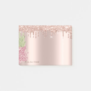 Post-it® Ananas aquarelle avec gouttes de paillettes rose g