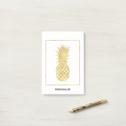 Post-it® Ananas Glitzy en or (Sur un bureau)