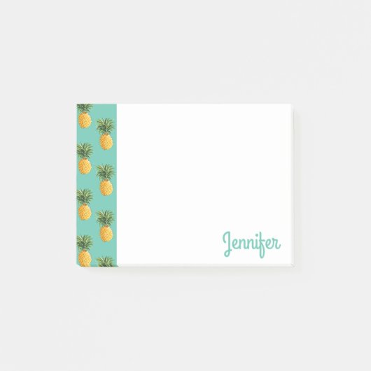 Post-it® Ananas Tropical Sur Turquoise| Ajouter votre nom (Devant)