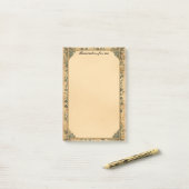 Post-it® Ancien cadre de papier et fleurs bleues (Sur un bureau)
