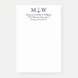 Post-it® Ancrage nautique bleu marine couple monogramme ini