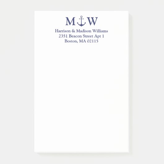 Post-it® Ancrage nautique bleu marine couple monogramme ini (Devant)