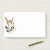 Post-it® Ange avec croix et fleurs de clématite (Sur un bureau)