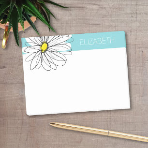 Post-it® Aqua and Yellow Whimsical Daisy Custom Text