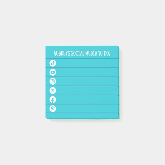 Post-it® Aqua Bleu & Blanc Médias Sociaux À Faire Liste (Devant)
