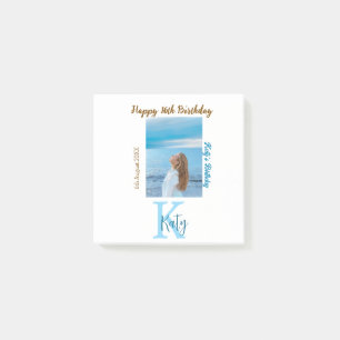 Post-it® Aqua bleu brun heureux nom de la photo 16e anniver