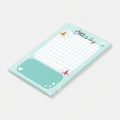 Post-it® Aqua Cute Hearts Stars Butterflies Ajouter un nom (Incliné)