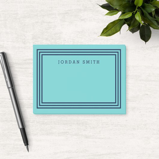 Post-it® Aqua Turquoise moderne avec trois bordures bleu ma